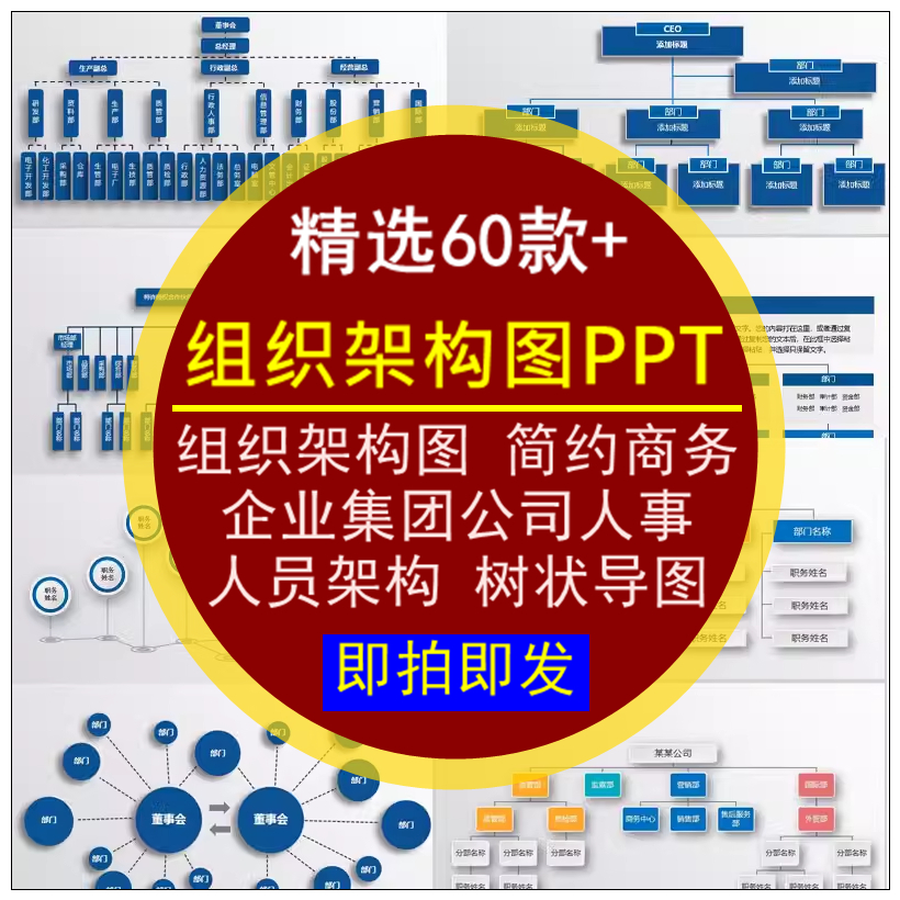 组织架构图PPT模板企业集团公司人事人员架构树状导图简约商务素材-卬象邦